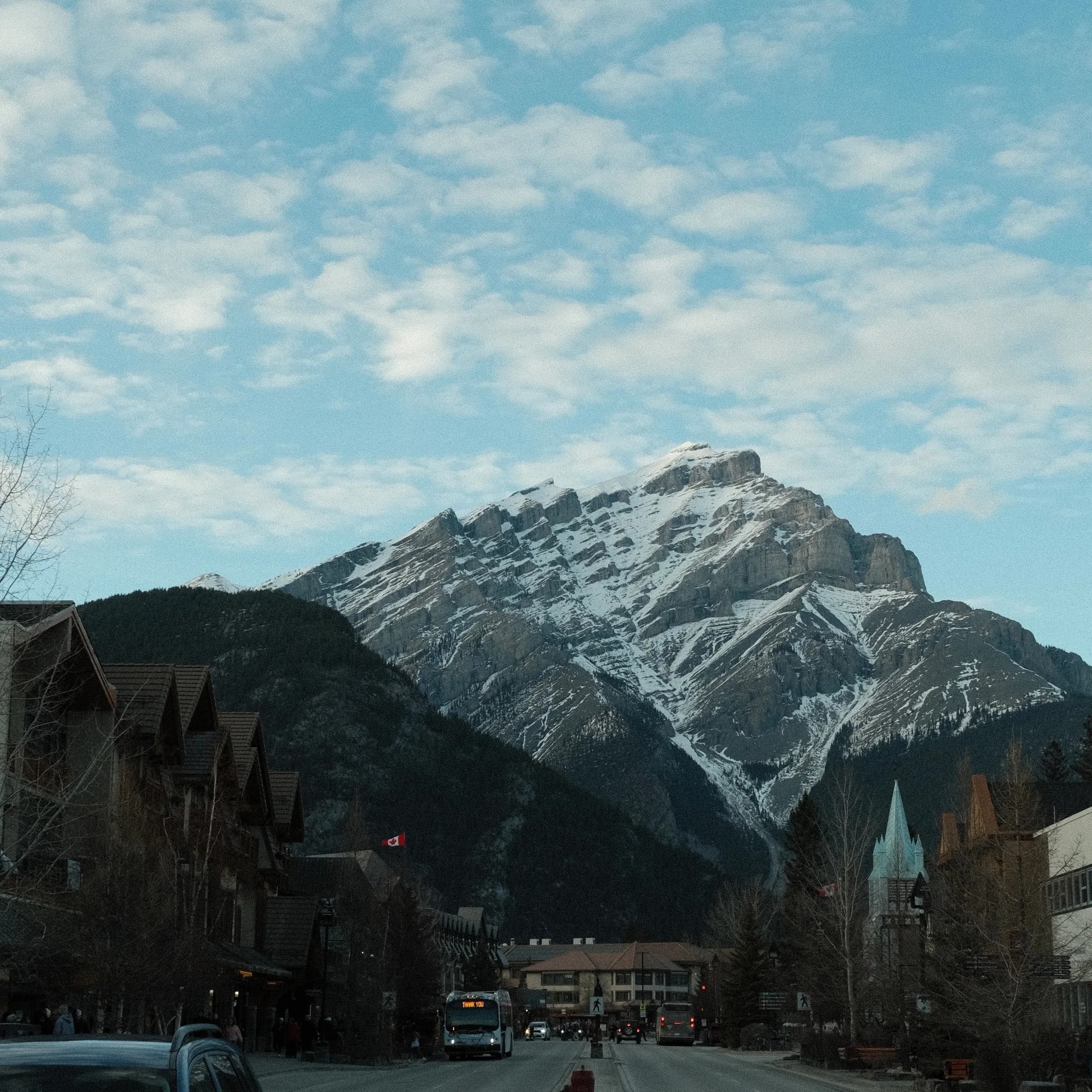 Mountain valley under a blue sky