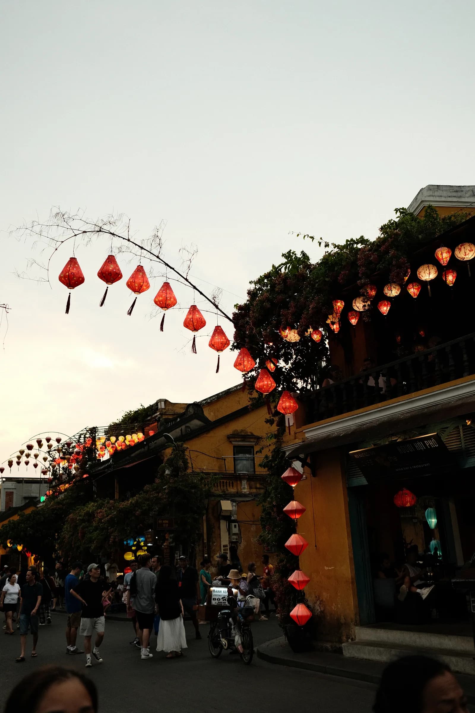 Lanterns above a busy street